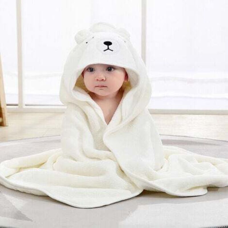 Cape de Bain Bébé à Capuche, Coton Sortie de Bain Bébé avec Design Animal, Drap Serviette de Bain pour Bébé Nouveau-né (ours beige)