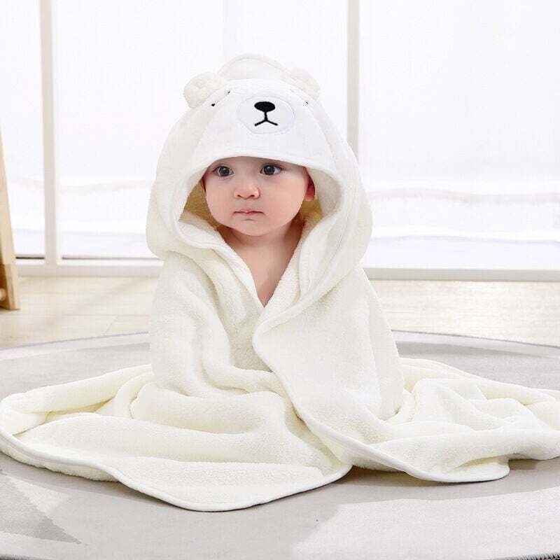 Cape de Bain Bébé à Capuche, Coton Sortie de Bain Bébé avec Design Animal, Drap Serviette de Bain pour Bébé Nouveau-né (ours beige)