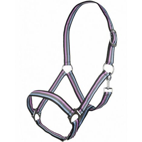 Capezza con guarnizioni argentate regolabile modello Linz: Pony, marrone/grigio/fucsia/blu 8519