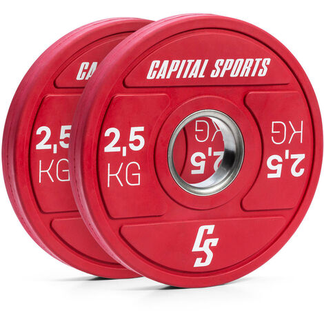 Capital sports nipton 2021 - disques de poids bumper plate - 2 x 2,5 kg - caoutchouc dur - rouge