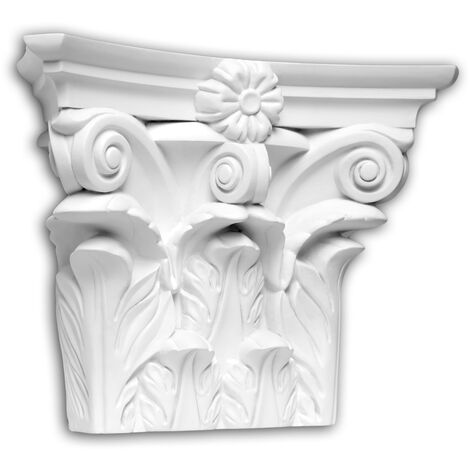 PROFHOME DECOR Capitello pilastro Profhome 451301 elemento di facciata pilastro cornice per esterno stile corinzio bianco