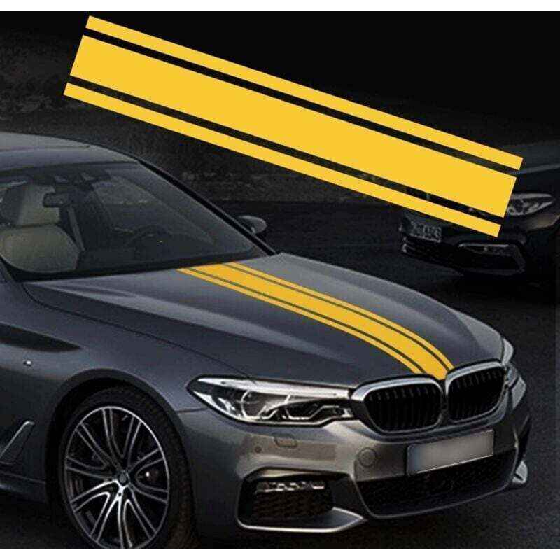Capot De Voiture Stripe Autocollant Racing 124 cm - Body Side Decal, Toit, Jupe, Pare-chocs - Vinyle Modifié Car Decor (Jaune)