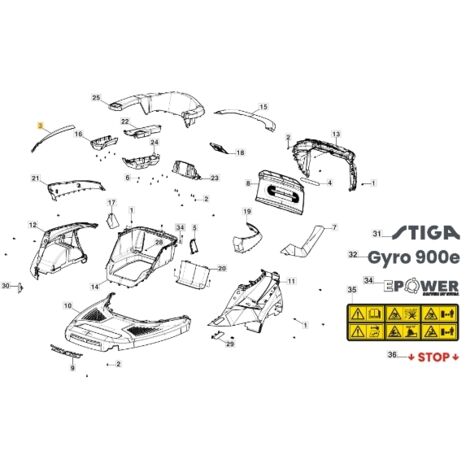 Capot latéral droit pour modèles de tracteur GYRO900e ORIGINAL STIGA 337110418/0