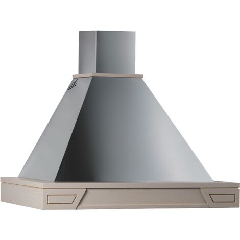 Cappa aspirante GINEVRA in acciaio inox silver e cornice in legno intarsio BIANCO cm 90
