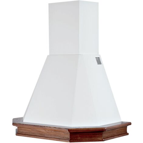 Cappa aspirante RUSTICA 5 LATI in acciaio inox bianco e cornice in legno cm 90