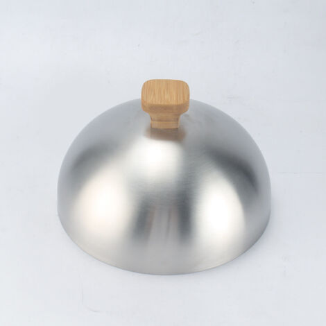 Cappa Cucina Rotonda in Acciaio Inox 20 Cm, Cappa Alimentare Antispruzzo Manico in Bambù, Protezione Vapore per Cottura di Bistecche e Verdure, Uso Professionale e Domestico