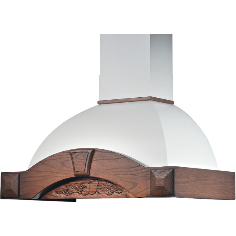 Image of Cappa cucina rustica bianca gaia max con cornice in legno intarsio colore tabacco cm 90