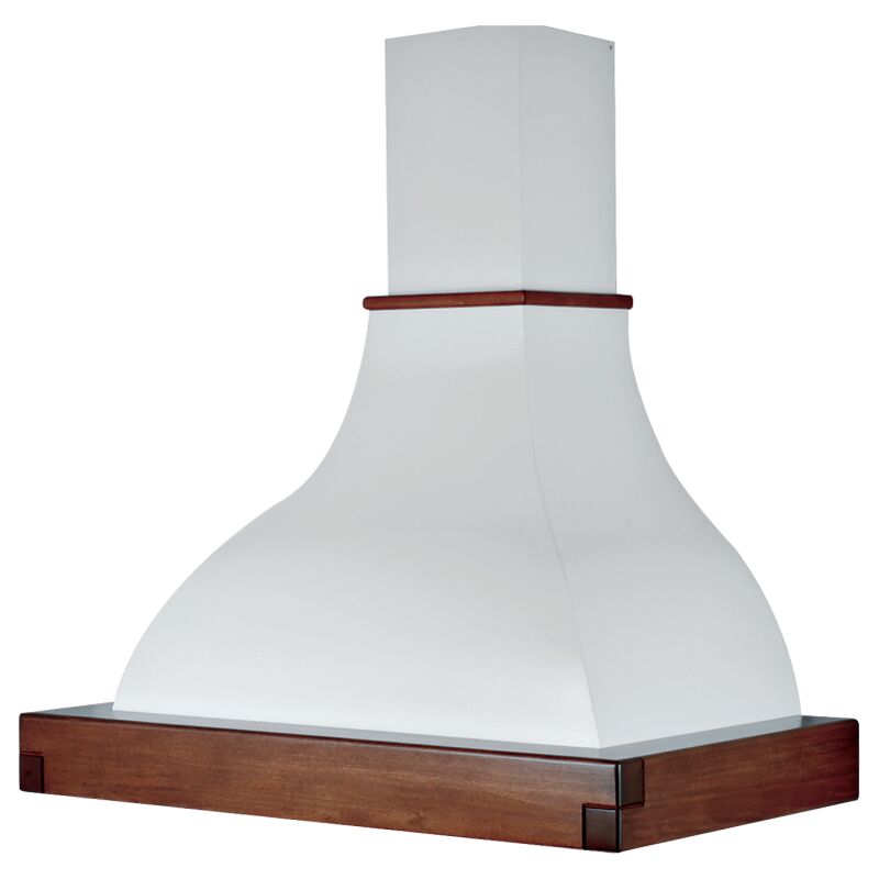 Image of Iperbriko - Cappa cucina rustica bianca lalla con cornice in legno colore tabacco cm 120