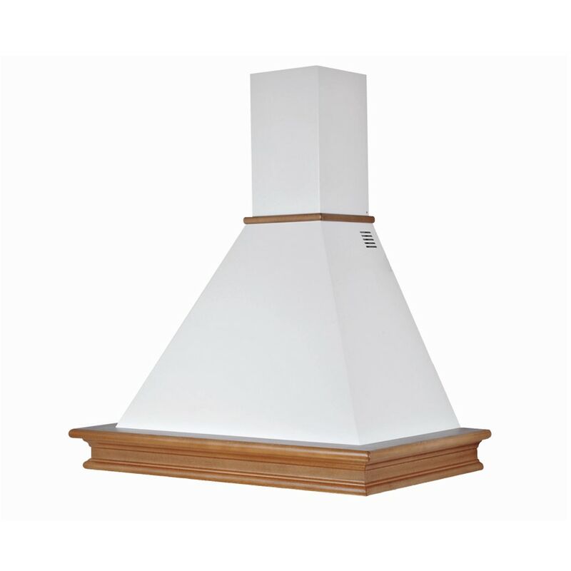 Image of Cappa cucina rustica bianca rustichella con cornice in legno intarsio colore noce evita cm 60