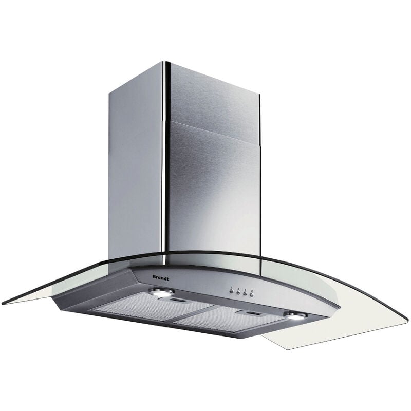 Image of Brandt - cappa da parete decorativa 90cm 827m3/h acciaio inox e vetro - ad1070x