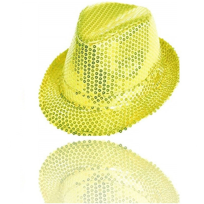 Trade Shop - Cappello Borsalino Paillettes Giallo Spettacolo Teatro Paillette Uomo Donna -