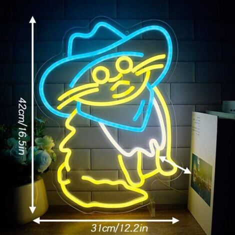 Cappello da cowboy western a forma di gatto con LED al neon, giallo, adatto per decorazioni per feste, dormitori, soggiorni, bar, bar (16,5x12,2 pollici)