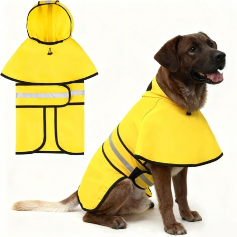 Cappotto antipioggia per cani con cappuccio Striscia riflettente Impermeabile leggero e regolabile per cani con foro per l'imbracatura