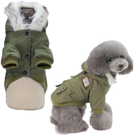 Cappotto invernale per cani, Cappotti invernali per cani di piccola taglia, Felpa invernale con cappuccio e tasche per cani, Abbigliamento caldo per cani (verde)