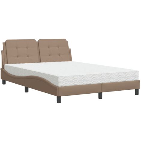 Cappuccino Bett mit Matratze 140x200 cm Kunstleder