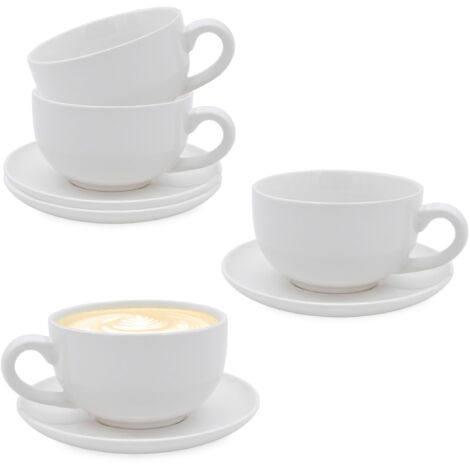 Cappuccino Tasse mit Unterteller - weiß / 4er Set - Kaffeetasse mit Untersetzer