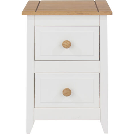 Capri 2 Drawer Petite Bedside Cabinet - MDF/Pine - 36 x 32 x 53.2 cm - White/Antique Waxed Pine