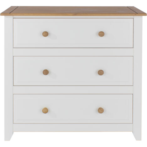 Capri 3 Drawer Chest - MDF/Pine - 83.5 x 43.5 x 80.5 cm - White/Antique Waxed Pine