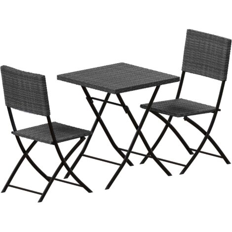 Capri 3 Piece Rattan Bistro Set Garden Patio Furniture Outdoor 2 Seater Table & Chairs Set, Grey
