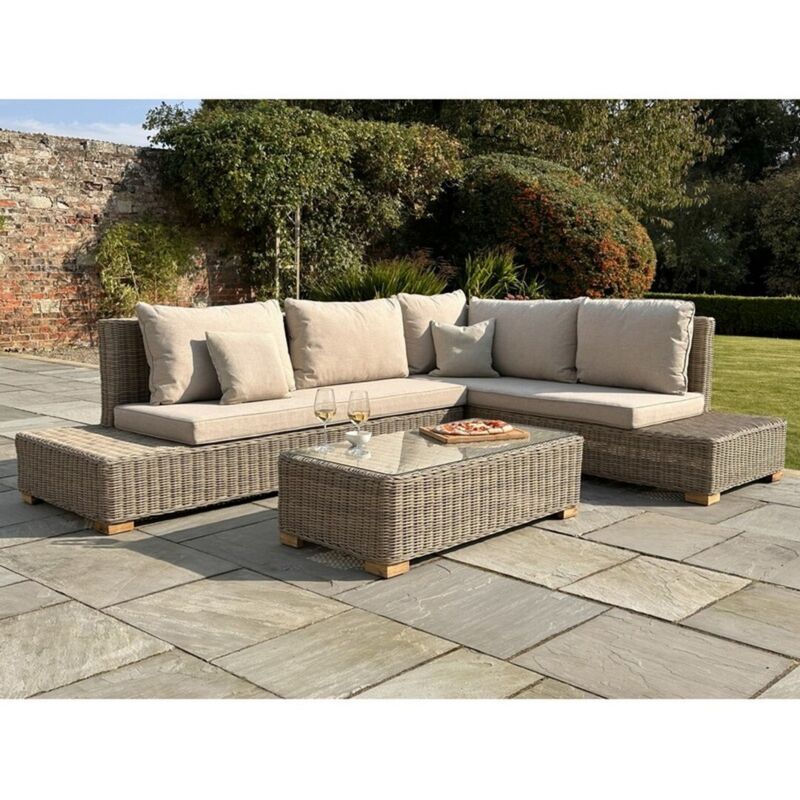 Capri Collection Outdoor Large Corner and Coffee Table Set - Glass - Beige