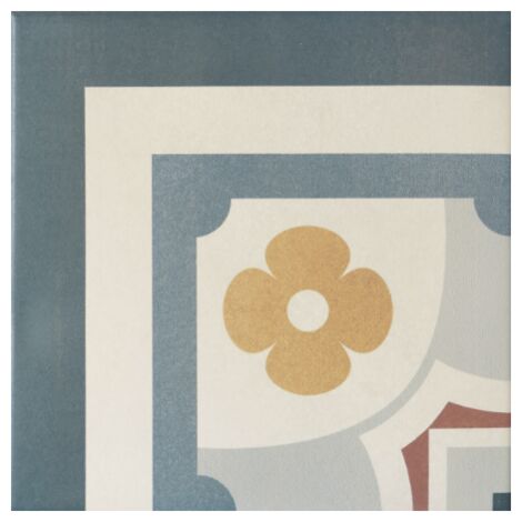 CAPRICE - SAINT TROPEZ ANGLE - Carrelage 20x20 cm aspect carreaux de ciment motif floral coloré - Blanc, Gris, Rouge, Jaune, Bleu