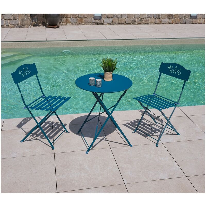Caprone - Ensemble table et chaises de jardin - 2 places - Bleu Canard - bleu canard