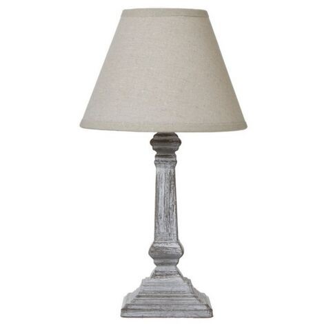 Capsa Column Table Lamp with Linen Shade - Wood - L10 x W10 x H26 cm - Grey