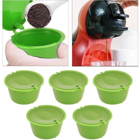 Cápsula de café reutilizable (50 ml) para máquinas Dolce Gusto, paquete de 5 con vaso medidor, fabricada en ABS y acero inoxidable 304, color verde prado.