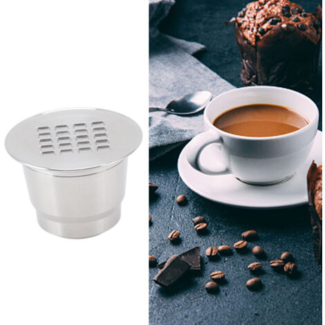 Cápsula de café reutilizable de acero inoxidable, compatible con Nespresso - 2 anillos de silicona y juego de accesorios (3,6 x 3,6 x 2,8 cm)