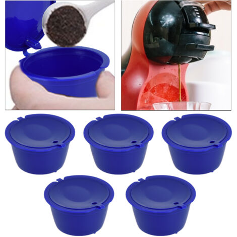 [Cápsulas de café reutilizables] Paquete de 5 cápsulas de café de 50 ml con dispensador para máquinas Nescafé Dolce Gusto – Azul real, modelos Melody/Genio/Mini Me/Esperta/Circolo