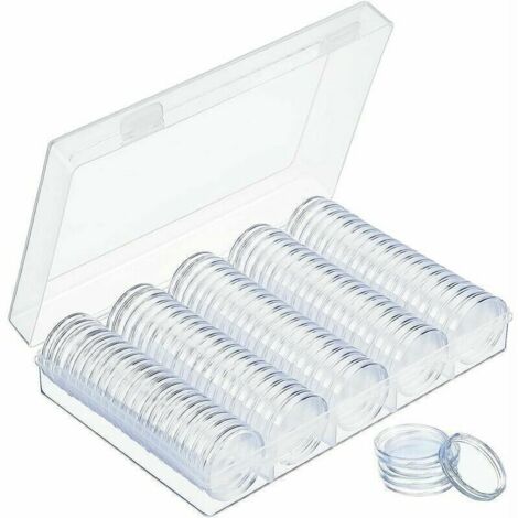 Cápsulas para monedas de 30 mm, redondas de plástico, con caja para coleccionar monedas, 100 unidades