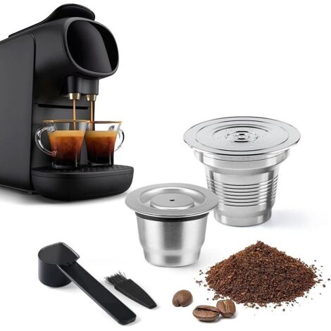 Capsule Café Réutilisable Acier Inoxydable - Lot de 2 - Compatible L'OR Barista et Nespresso - Grand et Petit Format