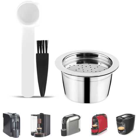 Capsule Café Réutilisable en Acier Inoxydable + Spoon Brush Compatible Machines K-FEE Model Cafissimo Twins II Premium Filter Stainless Steel Reusable Eco-Friendly Eco Capsule Café Kit