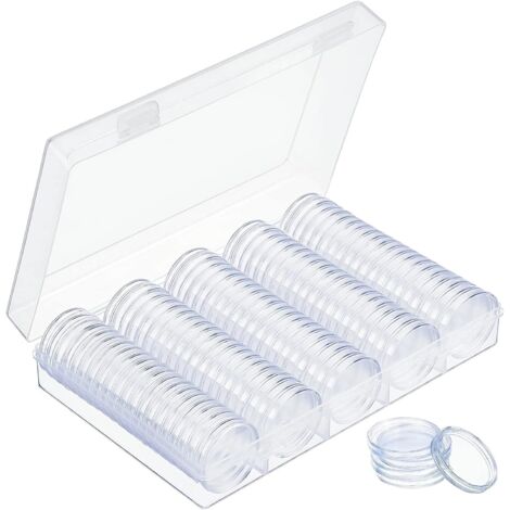 Capsule per monete rotonde da 30 mm, capsule per monete in plastica, capsule per monete con scatola portaoggetti per la raccolta di monete, 100 pezzi