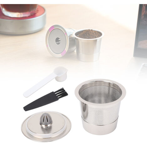 Capsule Réutilisable Kit Accessoires Dosette Café Stainless Steel Single Hole Rechargeable avec Spoon Brush