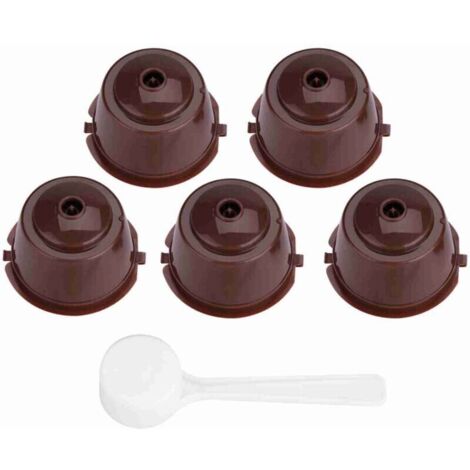 Capsules 5 Pièces de qualité Alimentaire PP 304 en Acier Inoxydable Réutilisable Filtre à Capsules de café Rechargeable (Brun)