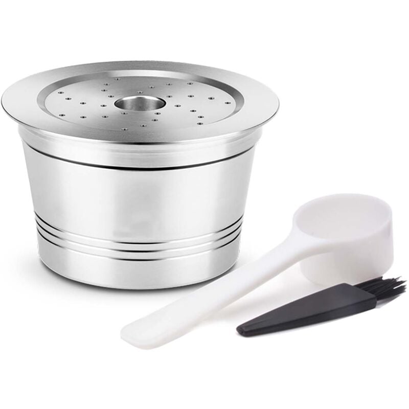 Lifcausal - Capsules de café rechargeables en acier inoxydable avec brosse à cuillère pour machines Caffitaly