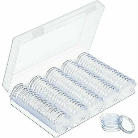 Capsules de Monnaie 30mm Capsules de Pièces en Plastique Rondes Capsules à Monnaie avec Boîte d'Organisateur de Stockage pour Collecte de Pièce de Monnaie 100 Pièces