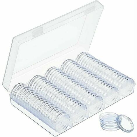 Capsules de Monnaie 30mm Capsules de Pièces en Plastique Rondes Capsules à Monnaie avec Boîte d'Organisateur de Stockage pour Collecte de Pièce de Monnaie 100 Pièces