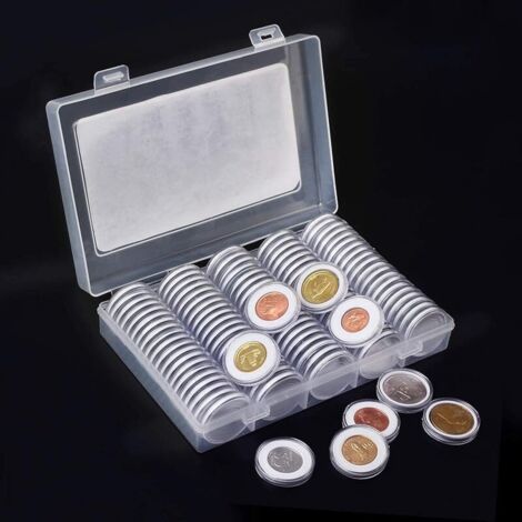 Capsules de Pièces de Monnaie, 100 Pcs Capsules de Monnaie, Album de Collection de pièces de Monnaie avec 5 Tailles (17/20/25/27/30mm) Plastique Collection Monnaie avec Joint de Protection en EVA
