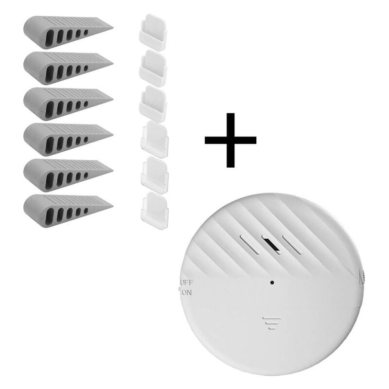 Sunxury - Capteur d'alarme de fenêtre abs durable, sensibilité réglable, détecteur de bris de verre alimenté par batterie, anglais blanc + 6 pièces,