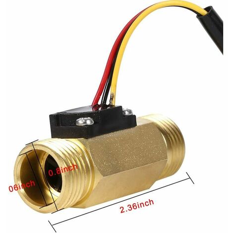 Capteur de Débit d'eau Débitmètre Fluidmètre Interrupteur de débit d'eau 60mm G1/2 in Fil de cuivre Liquide Compteur 1-30L/min