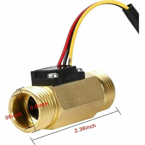 Capteur de Débit d'eau Débitmètre Fluidmètre Interrupteur de débit d'eau 60mm G1/2 in Fil de cuivre Liquide Compteur 1-30L/min