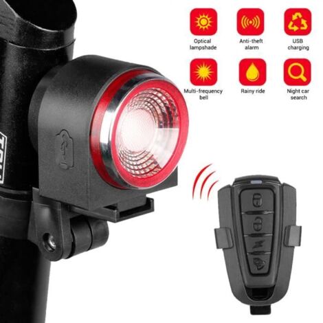 Capteur de frein intelligent vélo feu arrière USB charge moto vélo alarme avec télécommande étanche vélo sécurité vélo alarme