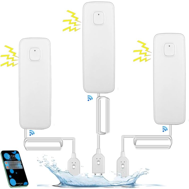 Capteur de fuite d'eau WiFi, alarme de capteur d'eau 80 dB, alarme de pompe de puisage, application TUYA, surveillance à distance gratuite pour les