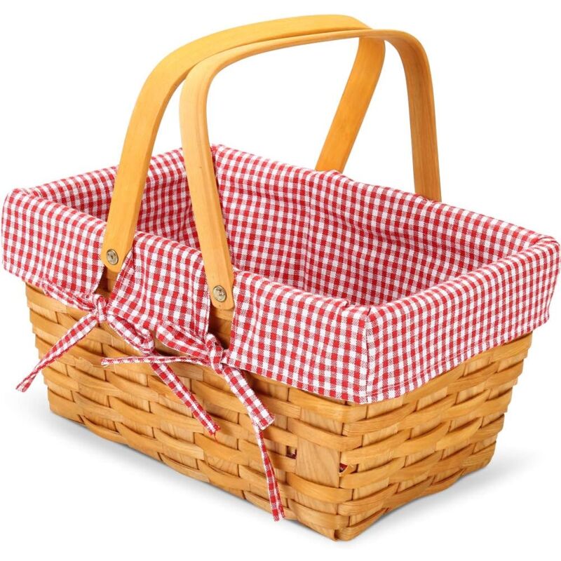 Mowze - Panier de pique-nique en copeaux de bois avec double poignées pliantes, panier tissé naturel, panier tissé d'emballage cadeau, petit panier