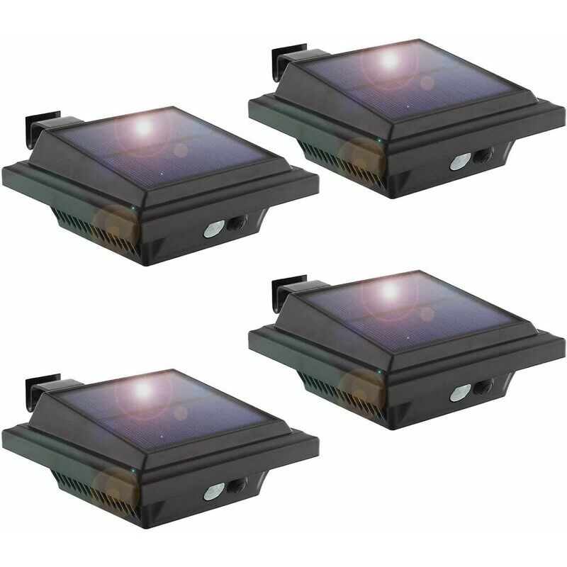 Capteur de mouvement solaire extérieur, 25 lumières solaires LED pour gouttière, mur décoratif IP65 étanche 500 lm sans fil pour allées, jardin,