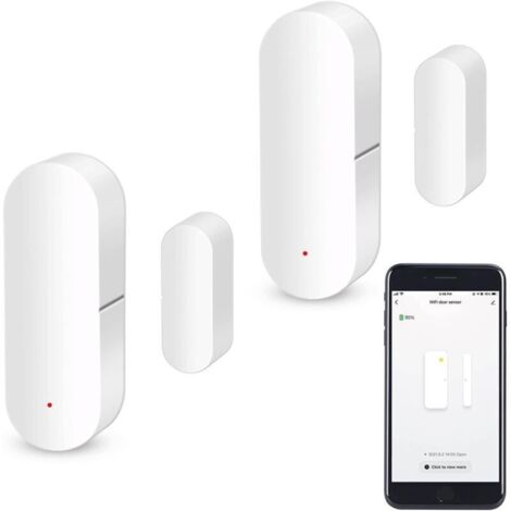 Capteur de Porte WiFi Capteur de Contact Intelligent pour fenêtre Alarme sans Fil Compatible avec Alexa et Google Assistant Pas Besoin de hub 2 Pack