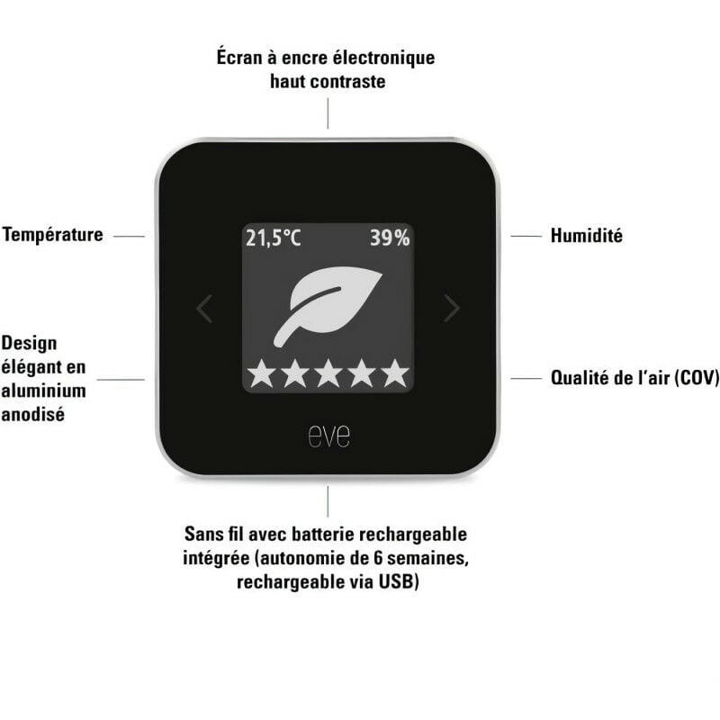 Capteur de qualité de l'air intérieur EVE room - Technologie Apple HomeKit Bluetooth Thread