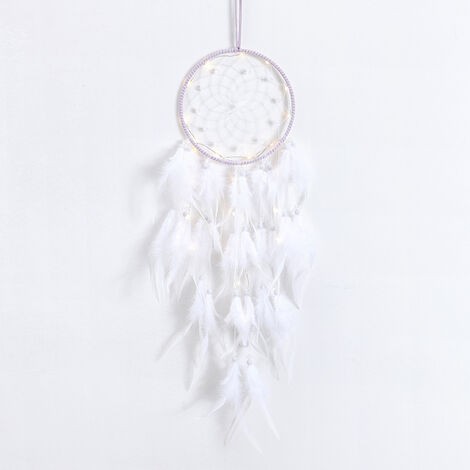 Capteur De Rêves en Plumes, Attrape Rêve Lumineux Fait Main Mobiles Attrape-Rêves Rétro Romantique Décor pour Fille Mobile Decoratif Maison Chambre Murale Voiture Anniversaire Cadeau